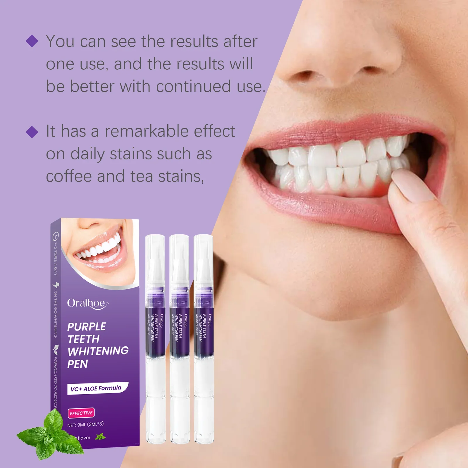 قلم العناية بالأسنان الأرجواني ينظف الفم لإزالة بقع الدخان بقع الشاي بقع الأسنان منعش تنظيف مريح للأسنان 2026