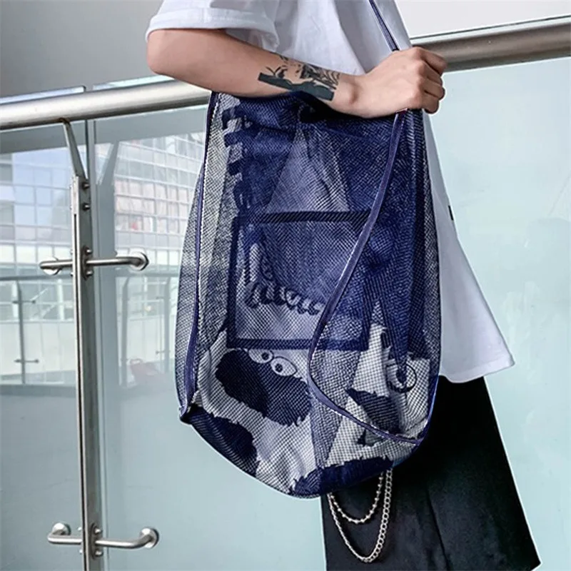 Mesh Beach Shopper Bag For Women Extra Large Capacity Travel Shoulder Bags Sand Toys Grocery Picnic Tote Simple Design Organizer