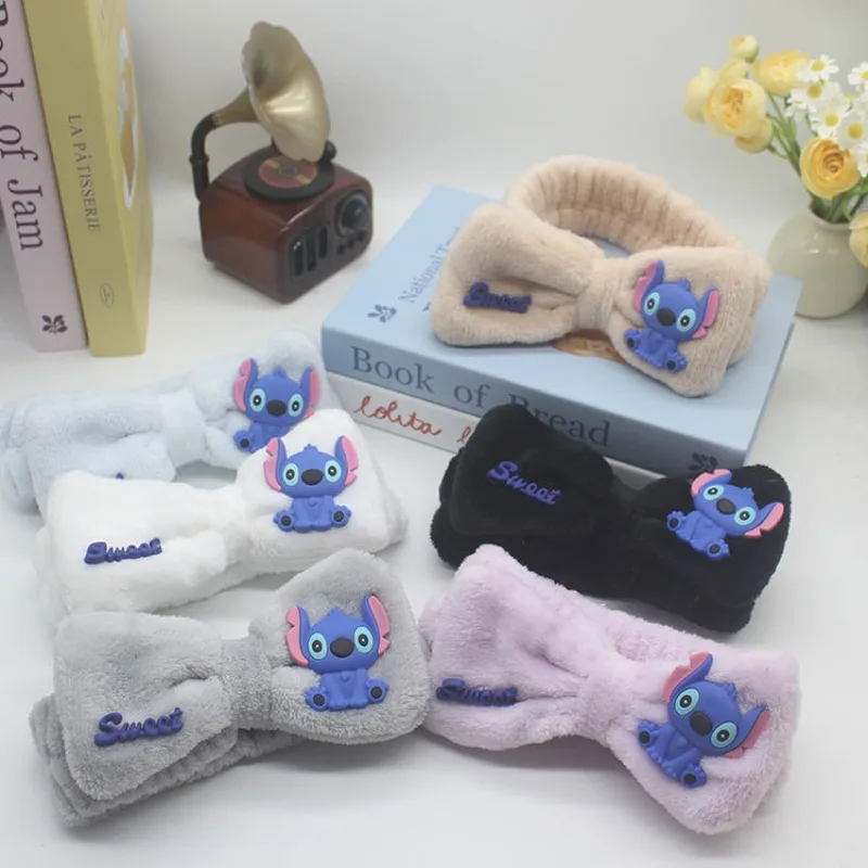 

Disney Anime Lilo & Stitch Headband Cartoon Cute Stitch Headband Women Makeup Bouquet Kawaii Bow Wash Face Hairband Gift