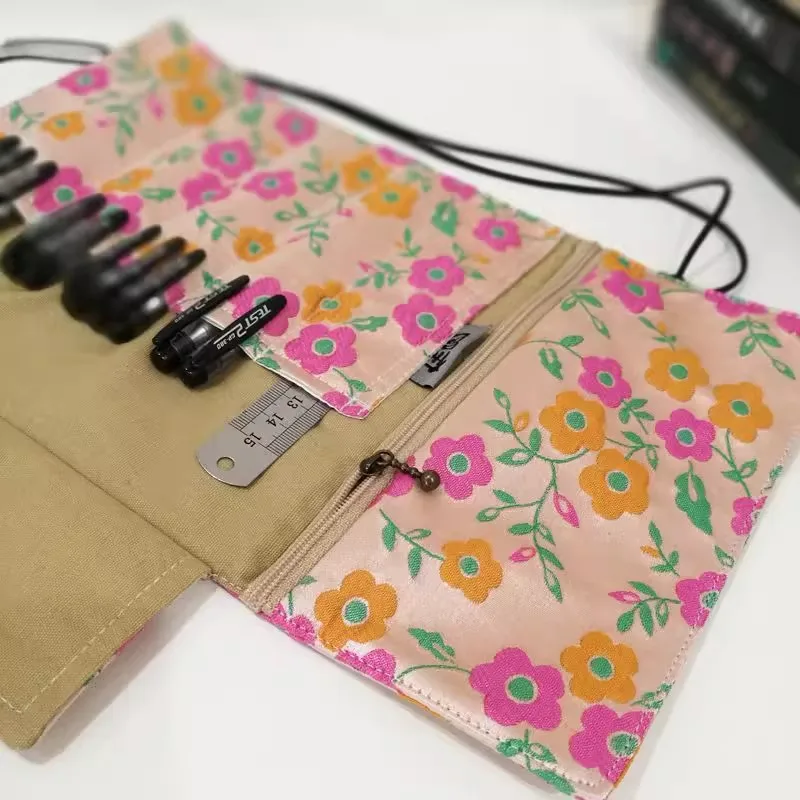 

Handmade Blue Rolling Pen Curtain Large Capacity Pen Bag Stationery Storage Bag Pen Bag Portable Rolling Curtain