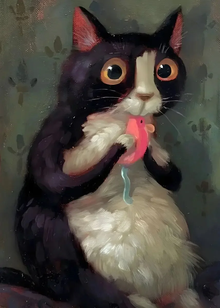 2026 Funny Animals Personify Poster Print Cat Dog Rabbit Hamster Eat Something Canvas Wall Art for Living Room Home De Unframed
