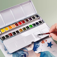 Portable Travel 24/36/48 Color Solid Watercolor Paint Metal Box Palette Schmincke Watercolor Painting Set Art Drawing Supplies