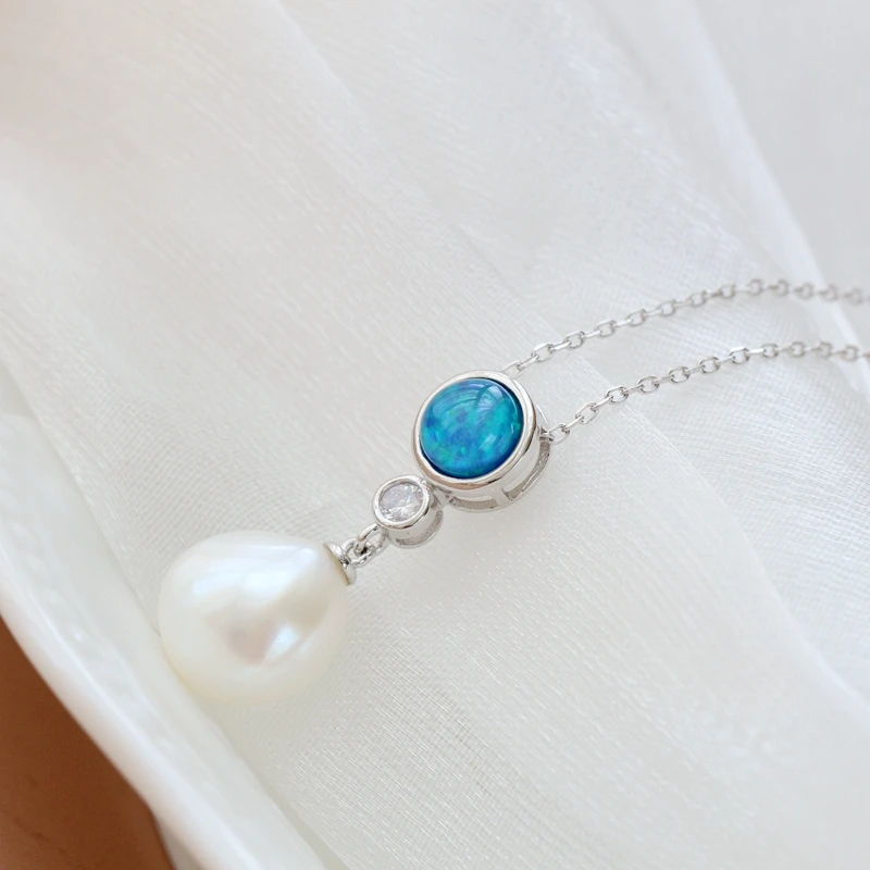 

Real 925 Sterling Silver Pendant Inlaid Natural Baroque Pearl Fashion Creative Women Tide Flow Necklace Jewelry Gift