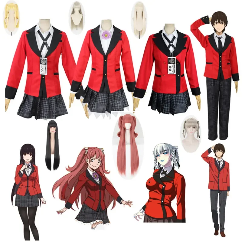 Anime Kakegurui Yumeko Jabami Momobami Kirari Meari Saotome Yumemite Yumemi Cosplay Costume Suits Skirt Halloween Carnival Wig