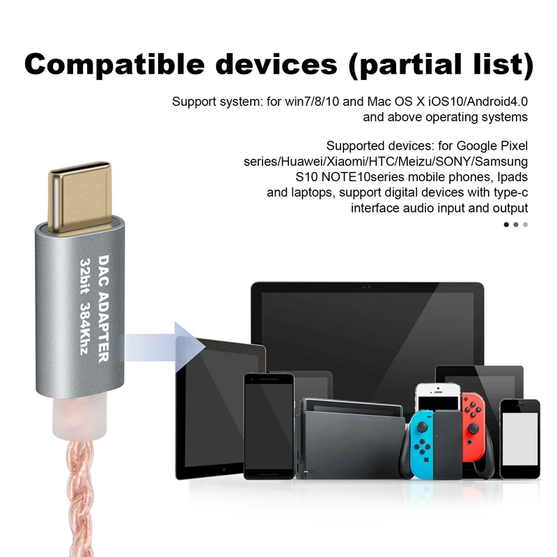 32Bit 384KHZ USB-C To 3.5Mm DAC Digital Audio Adapter, ALC5686 Chip, Gold-Plated 1U, Driver-Free For OMTP/CTIA