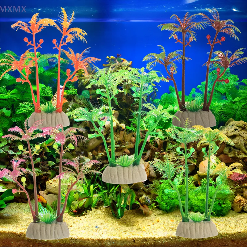 Decoración de acuario de medusas con efecto brillante simulado, simulación de plástico, árbol de coco, acuario, paisaje