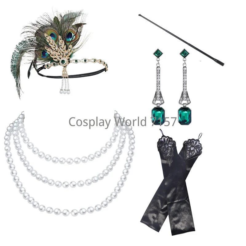 1920s Flapper Dress Accessories Retro Party Props GATSBY CHARLESTON Headband Pearl Necklace White Feather Band for Party