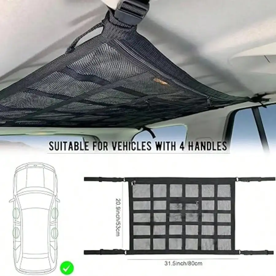 Universal Car Roof Organizer Net With 9 Straps – Extended Interior Storage, Quick Item Access, Doesn't Take Seat Space