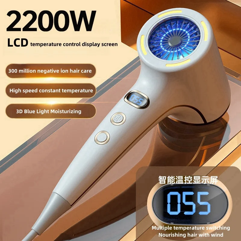 2024 LED Digital Hair Dryer 2200W High-Power Magnetic Suction Nozzle/Bracket Home Hair Salon Hair Dryer Gift Box 110V/220V