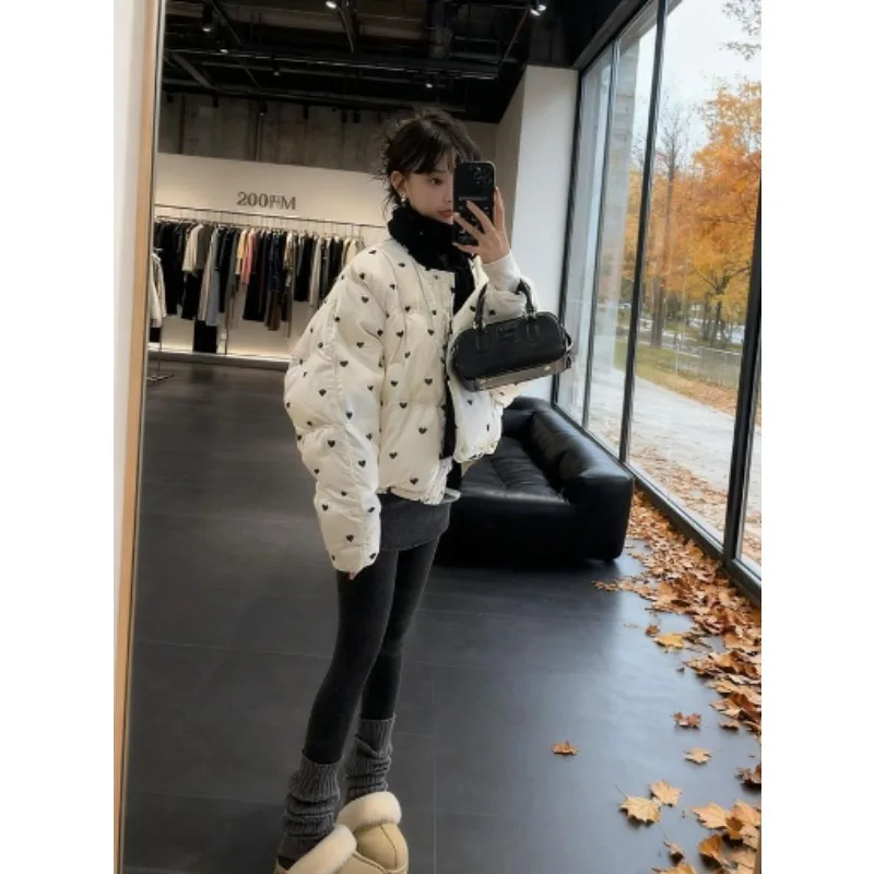 شتاء جديد متعدد الاستخدامات الحد من العمر سترة فضفاضة متعددة الاستخدامات الكورية موضة الحب طباعة الوقوف طوق سميكة الملابس القطنية الدافئة #5