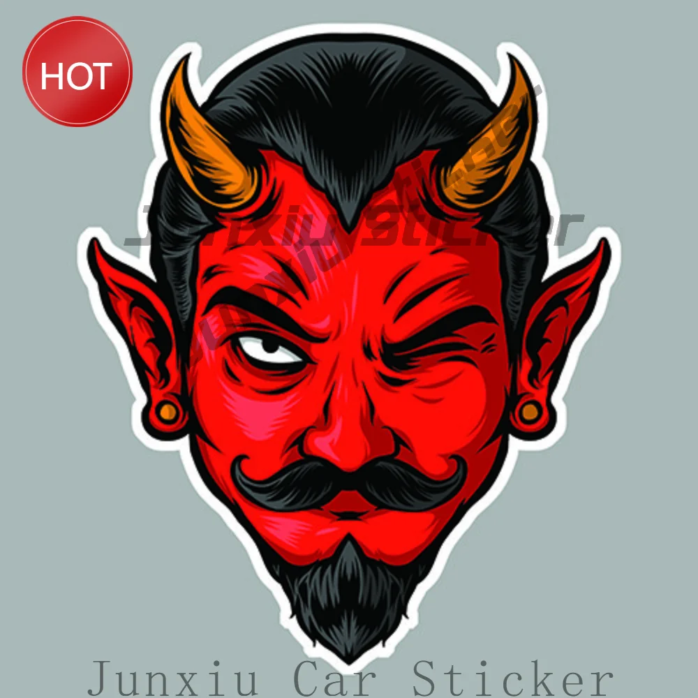Diable Rouge Moustache Tete Face Devil Red Decal Art Autocollant Pvc Sticker For Bike Frame Motorcycle Helmet Rear Window Uv