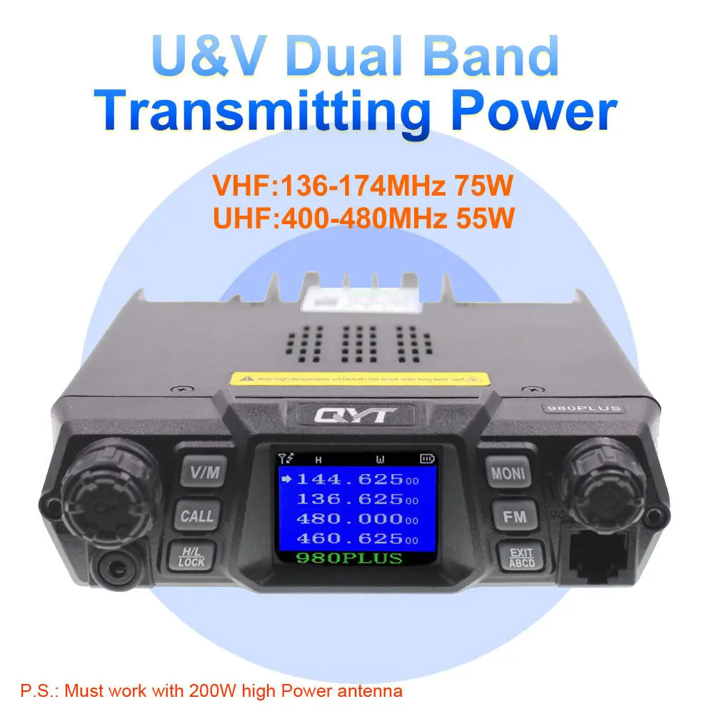 QYT KT-980plus Mobile Radio 50W Dual Band 136-174 & 400-470MHz 200CH Fahrzeug Transceiver Quad band Standby-Auto Radio