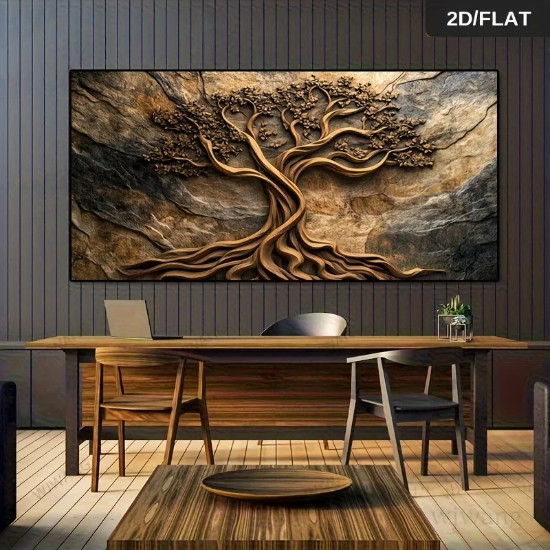 

2D Flat, 1pc Frameless Tree of Life Wall Art Abstract Canvas Painting Modern Living Room & Bedroom Decor, No Frame Artwork Decor