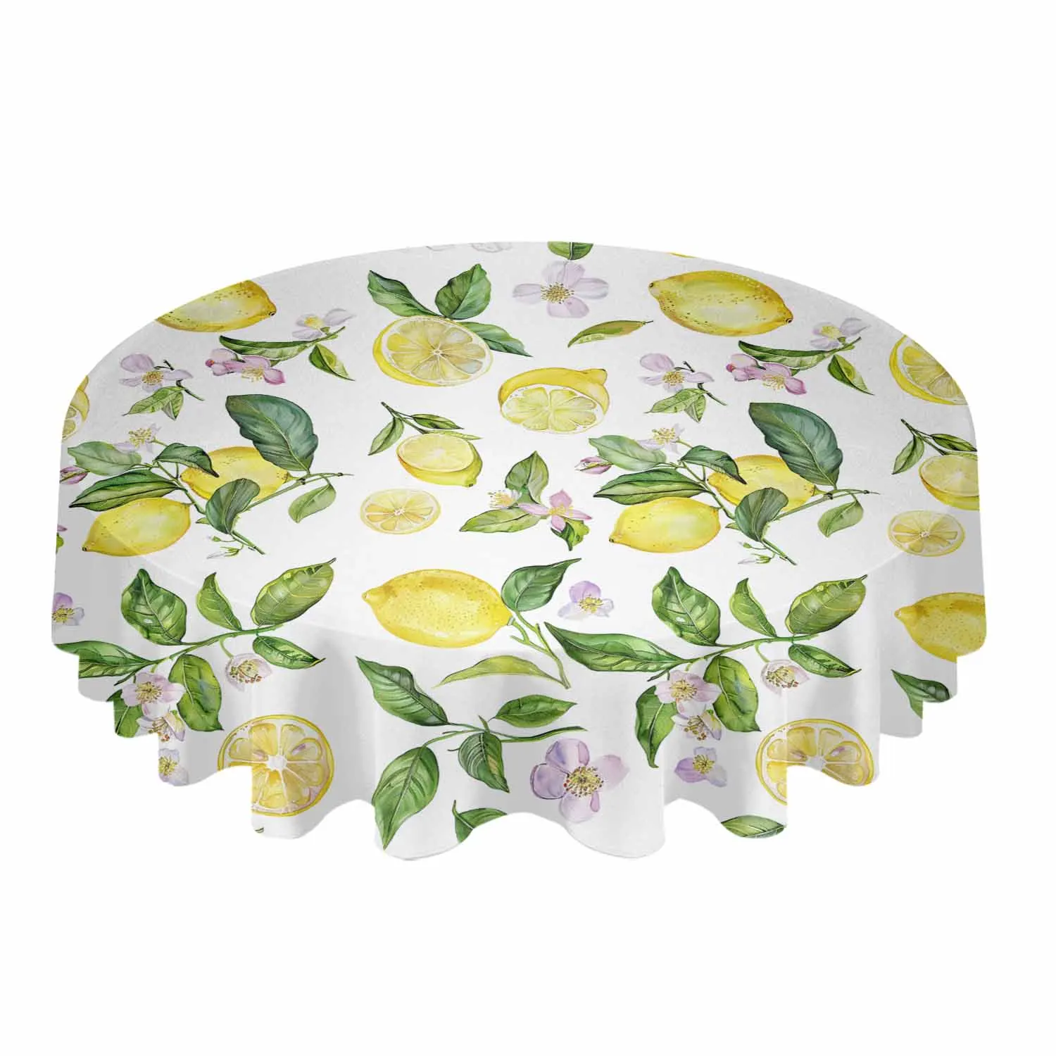 Summer Watercolor Lemon Vintage Round Waterproof Tablecloth Home Decorative Table Cover Party Wedding Dining Room Table Cloth