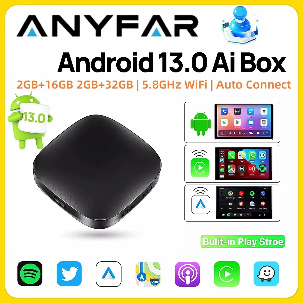 Carplay AI Box Android 13 Wireless Android Auto Smart TV Box For Youtube Netflix Toyota Mazda Hyundai Haval GMC Ford MG VW Kia