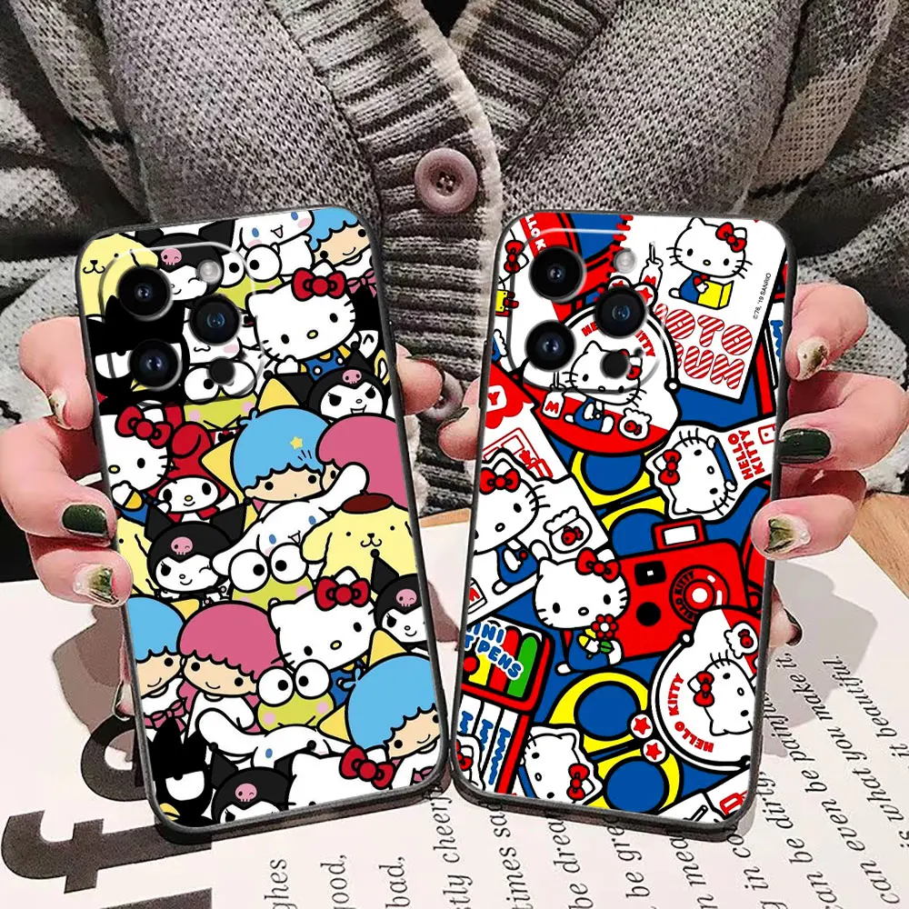 

Cute Cat Hello Kitty Phone Case For iphone 15 14 13 12 11 Pro XS Max Mini X SE APPLE 16 8 7 Plus Silicone Case Funda Capa Shell