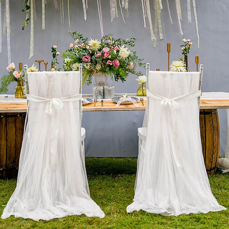 

2PCS Chiffon Chair Sashes Wedding Chair Decoration 260x150cm For Wedding Aisle Decorations Party Banquet Event Baby Shower