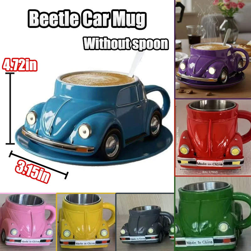 Beetle-taza con mango de acero inoxidable para coche, café, leche, extraño, para el hogar, oficina, fiesta de té de la tarde, taza de agua, utensilio para beber raro