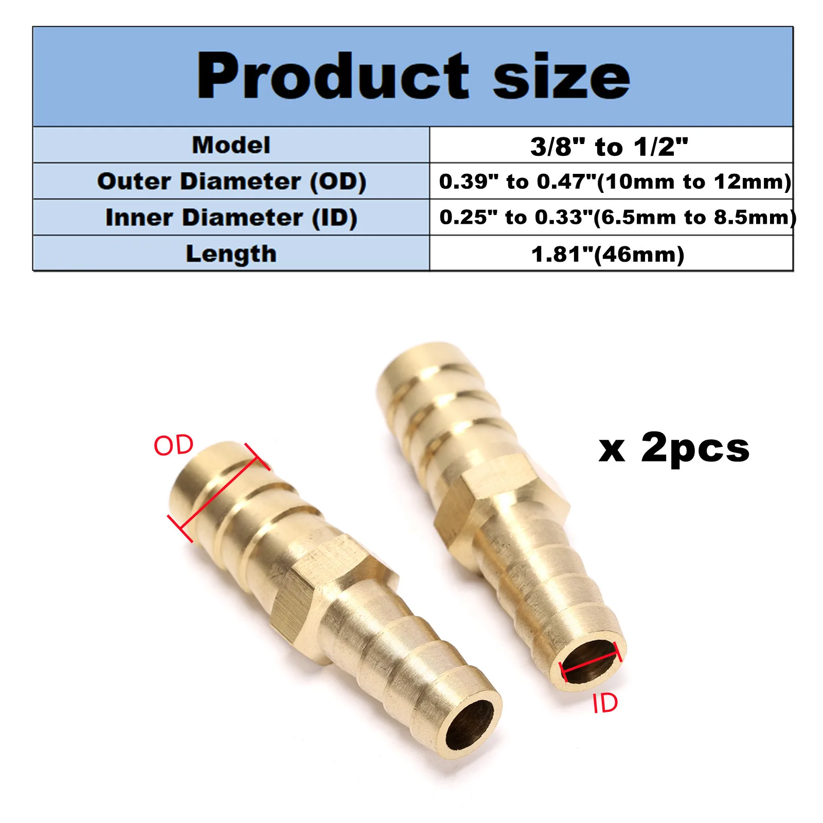 2pcs/Lot Brass Hose Barb OD (1/4\