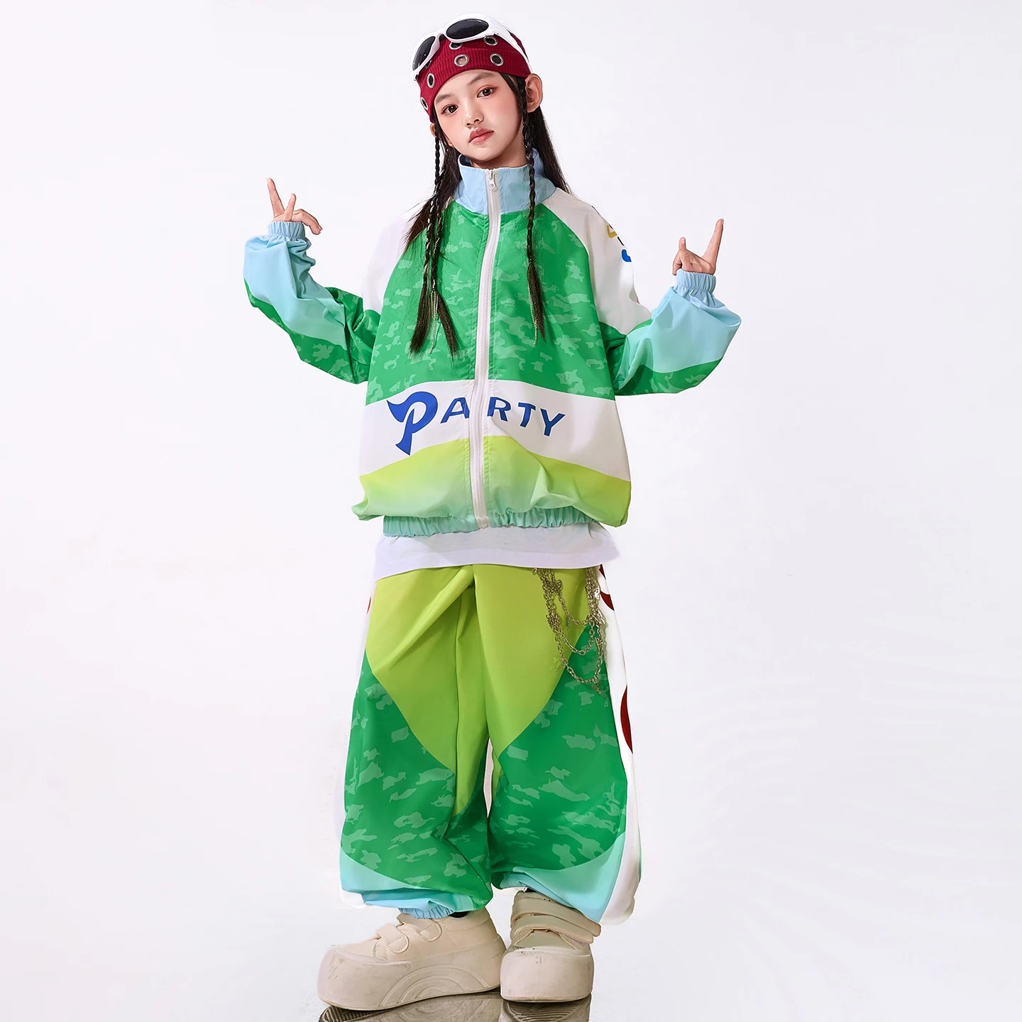 Teenager Grün Sport Anzug Baggy Hip Hop Kleidung Lange Ärmel Mantel Hosen Jungen Mädchen Herbst Winter Street Dance Kostüme BL17370