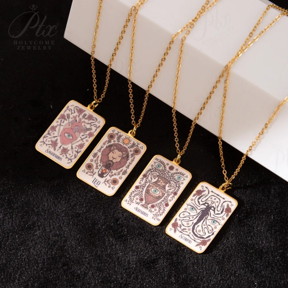 12 Sternzeichen Anhänger Halskette Unisex Design Tarot Schmuck Trendiges Geburtstagsgeschenk für Sie Einzigartige Kollektion im Angebot Großhandelspreis – Detail 7