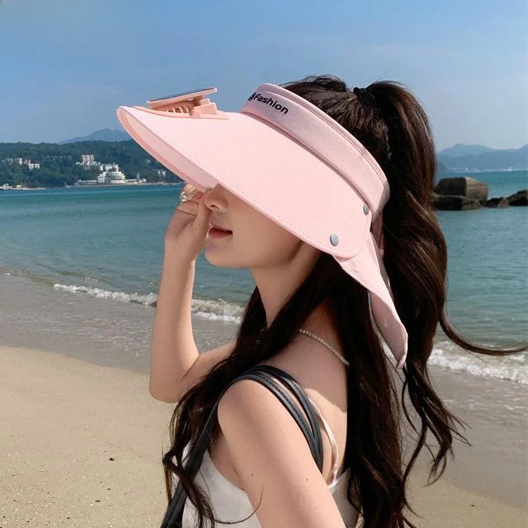 

Outdoor Cycling Solar Hat Women Summer Large Brim Fan Hat Face Sunscreen UV Protection Empty Top Sunshade Hat Men