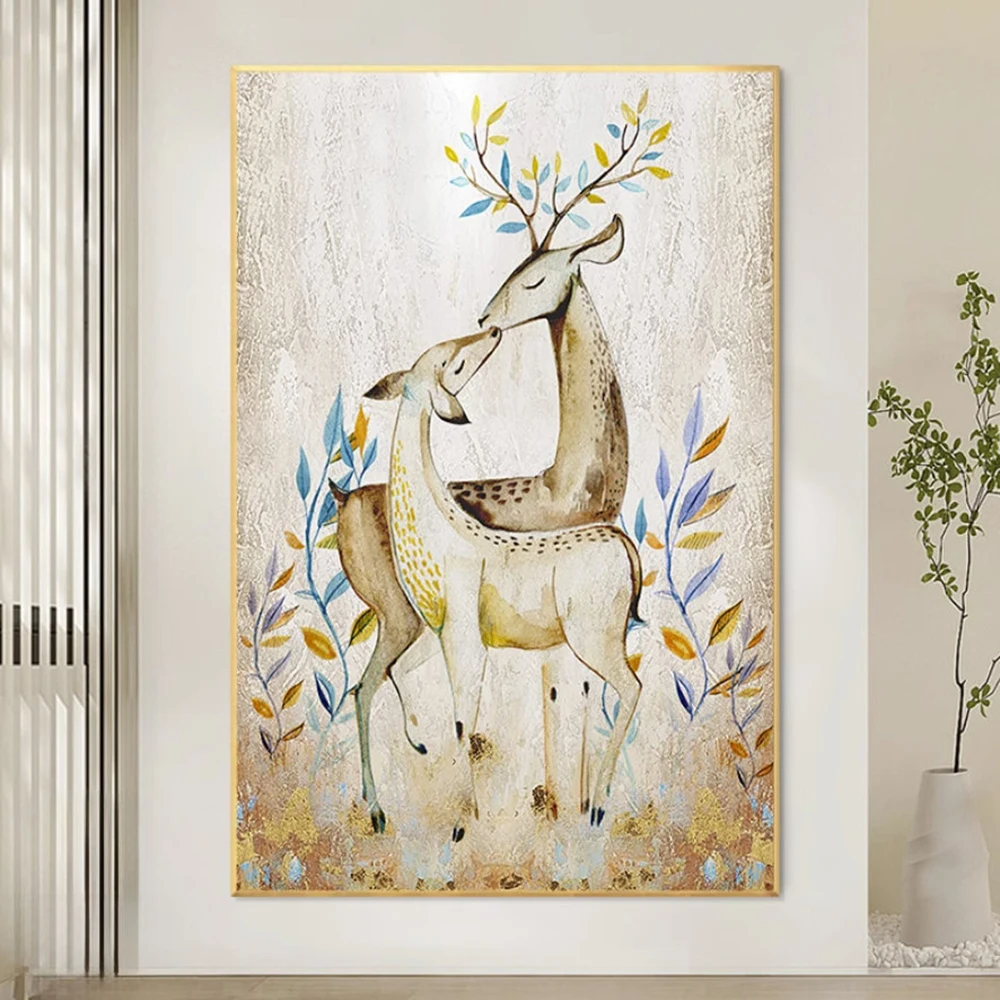 

Handmade Oil Painting Large Abstract Deer Oil Paintin Original and Hand-painted Stag Canvas Wall Art Modern Animal Painting