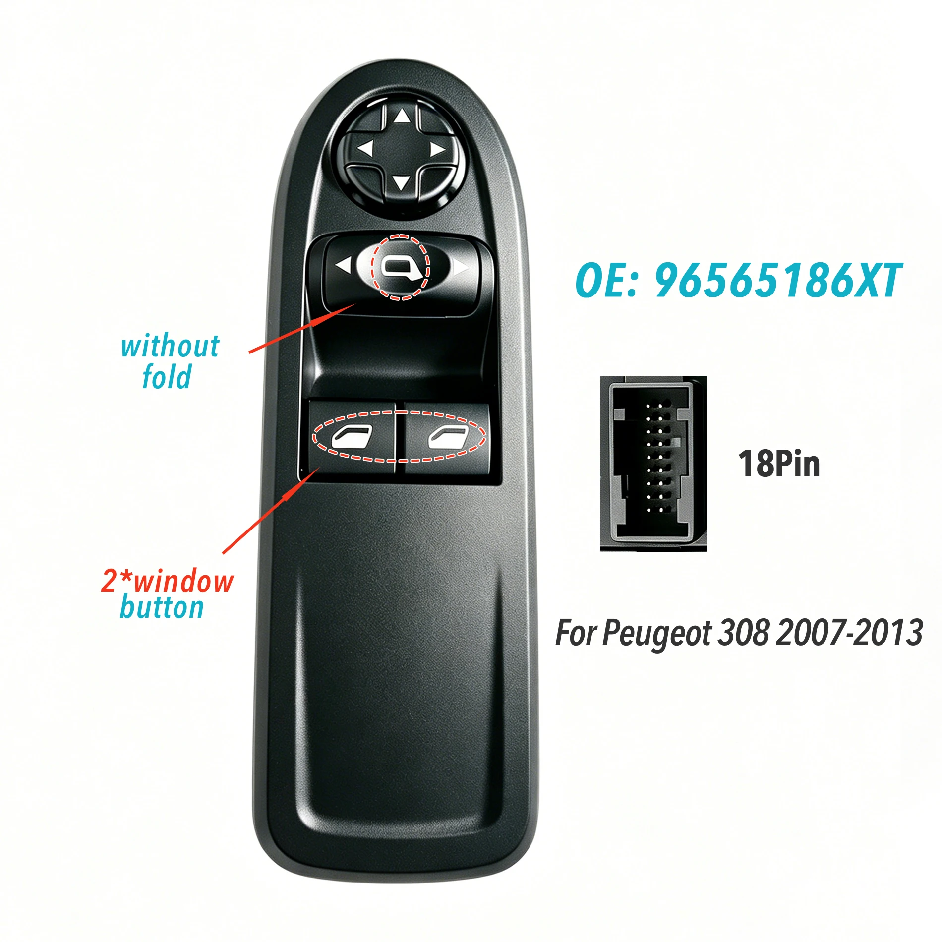 

96565186XT For Peugeot 308 2007-2013,3-Door Driver Side Master Electric Power Window Switch Glass Lifter Control Button