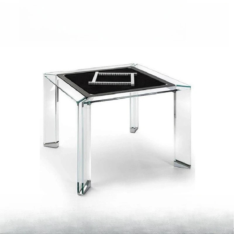 Italian minimalist crystal glass mahjong table, transparent square mahjong machine in club hotel clubhouse