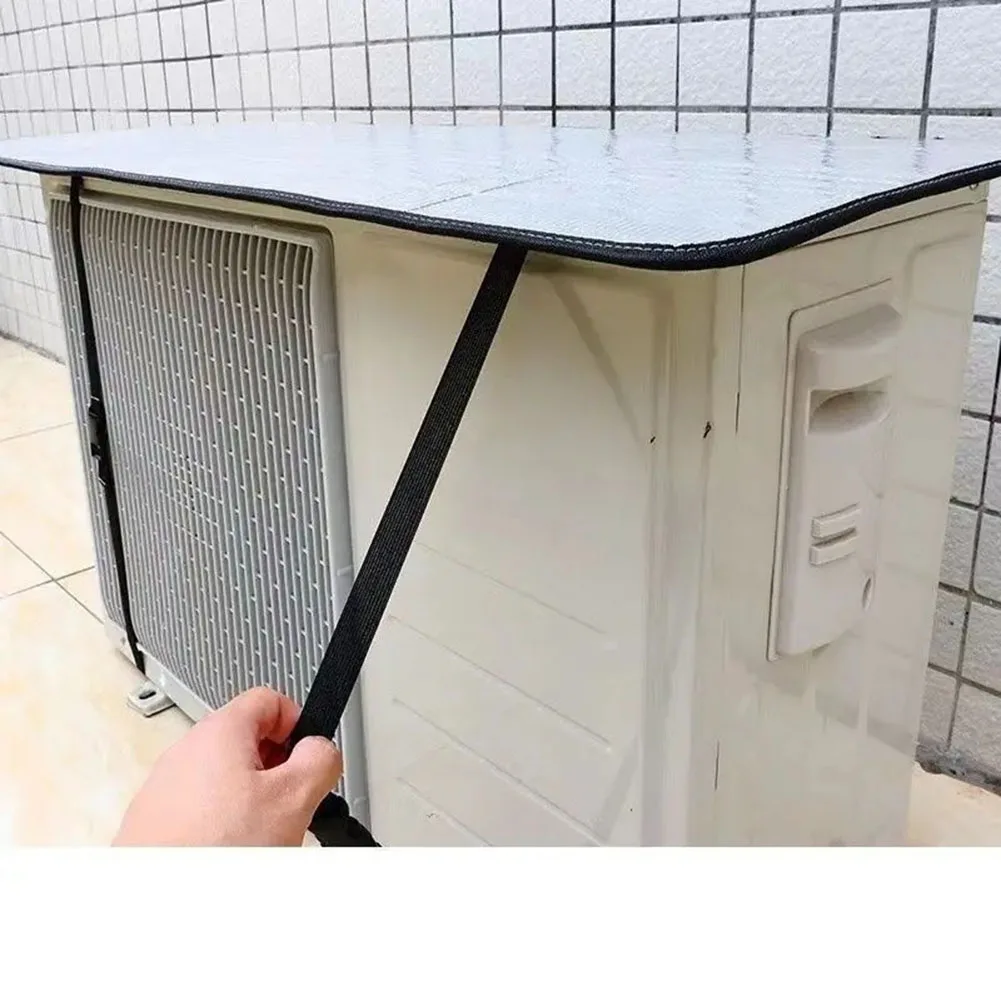 Air Conditioning Cover Outdoor Rainproof Sun-Resistant Aluminum Foil Dust Cover Protective Sleeve With Elastic Band Lifting Loop