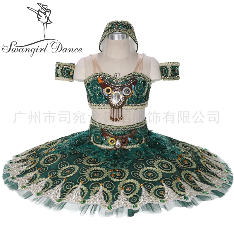 

Dark Green La Bayadère Variation Custom Made Ballet Tutu Girls Pancake Tutu Costumes BT9057