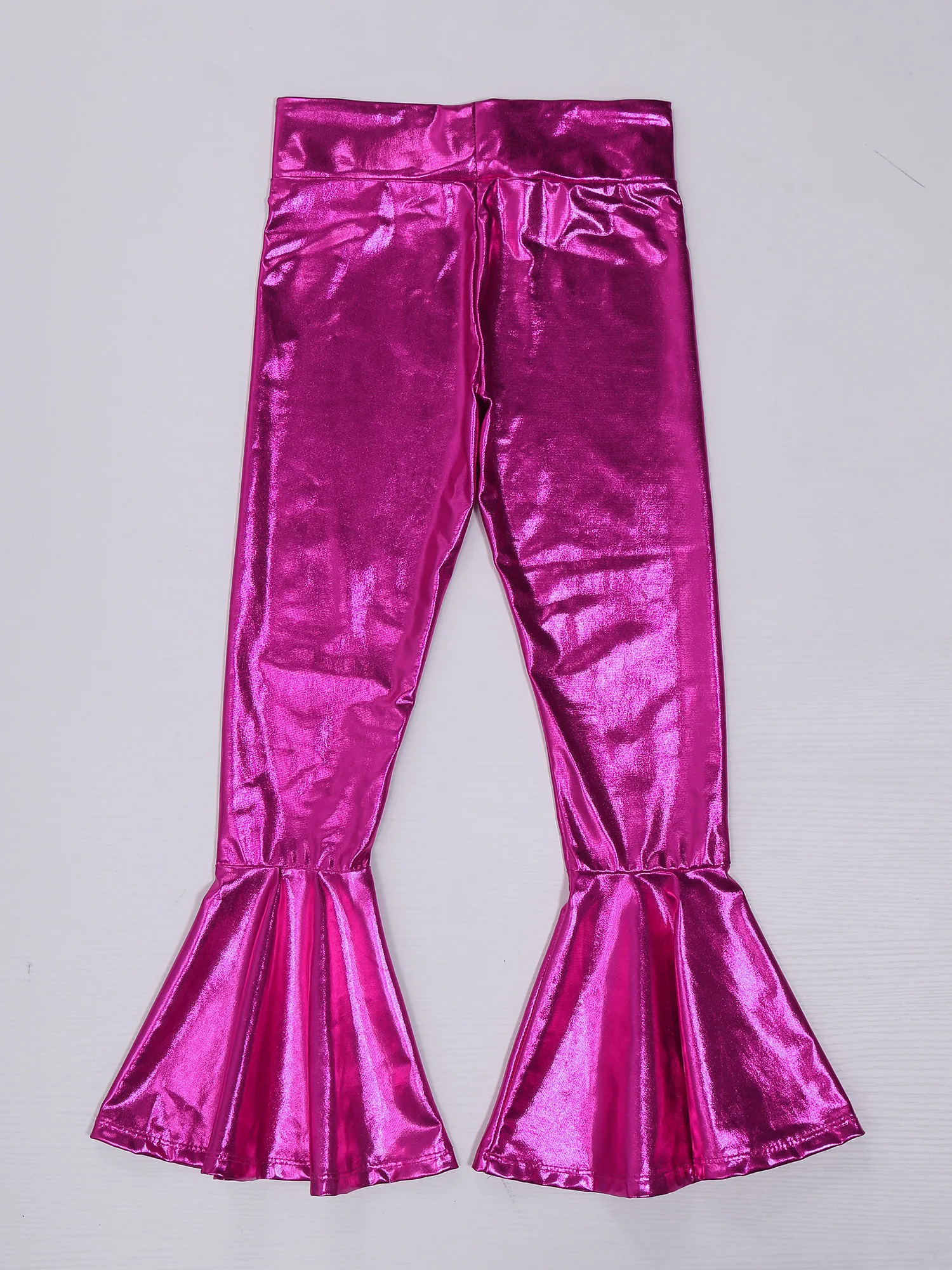 女の子用の光沢のあるメタリックフレアレギンス,ハイウエスト, - Wide Leg Trouser 70S のレビューと価格