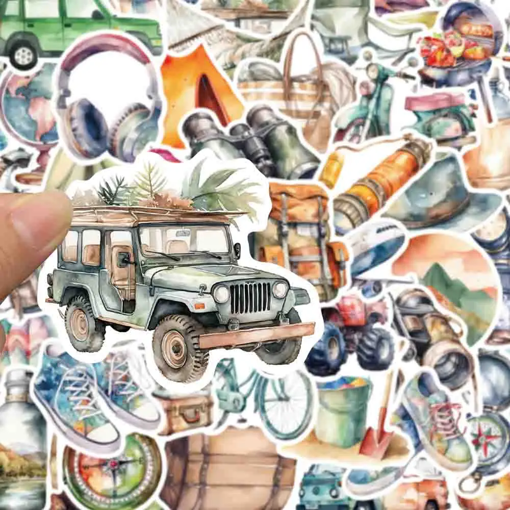 10/30/50pcs INS 스타일 수채화 야외 여행 만화 스티커 노트북 오토바이 노트북 자동차 빈티지 낙서 스티커 장난감