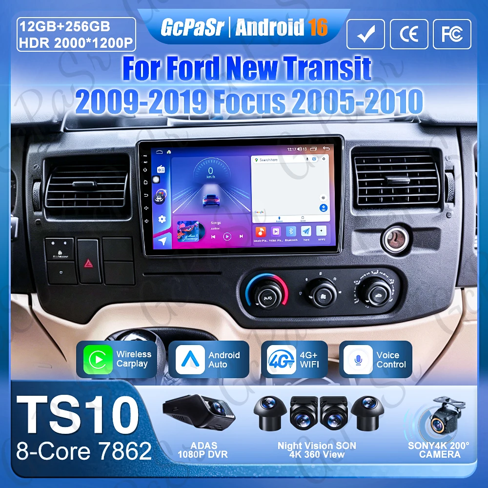 Android Auto For Ford New Transit 2009-2019 Focus 2005-2010 Car Radio Stereo Autoradio GPS Navigation Car Monitor No 2din DVD