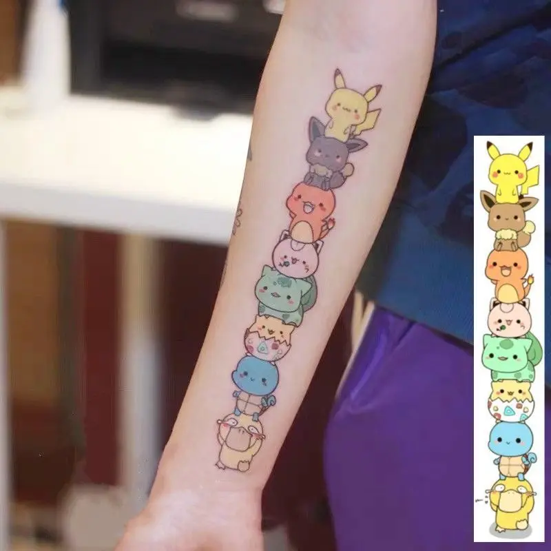 Pokemon Pikachu Duck Tattoo Sticker Cartoon Cute Waterproof Lifelike Decorative Sticker Wholesale Boys and Girls Holiday Gift