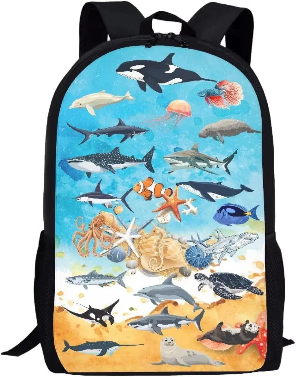 Orca Shark Otter Sea Fish Print Kids Backpack for Boys Girls Elementary Cute Zoo Animal School Bag  Multifunctional Large