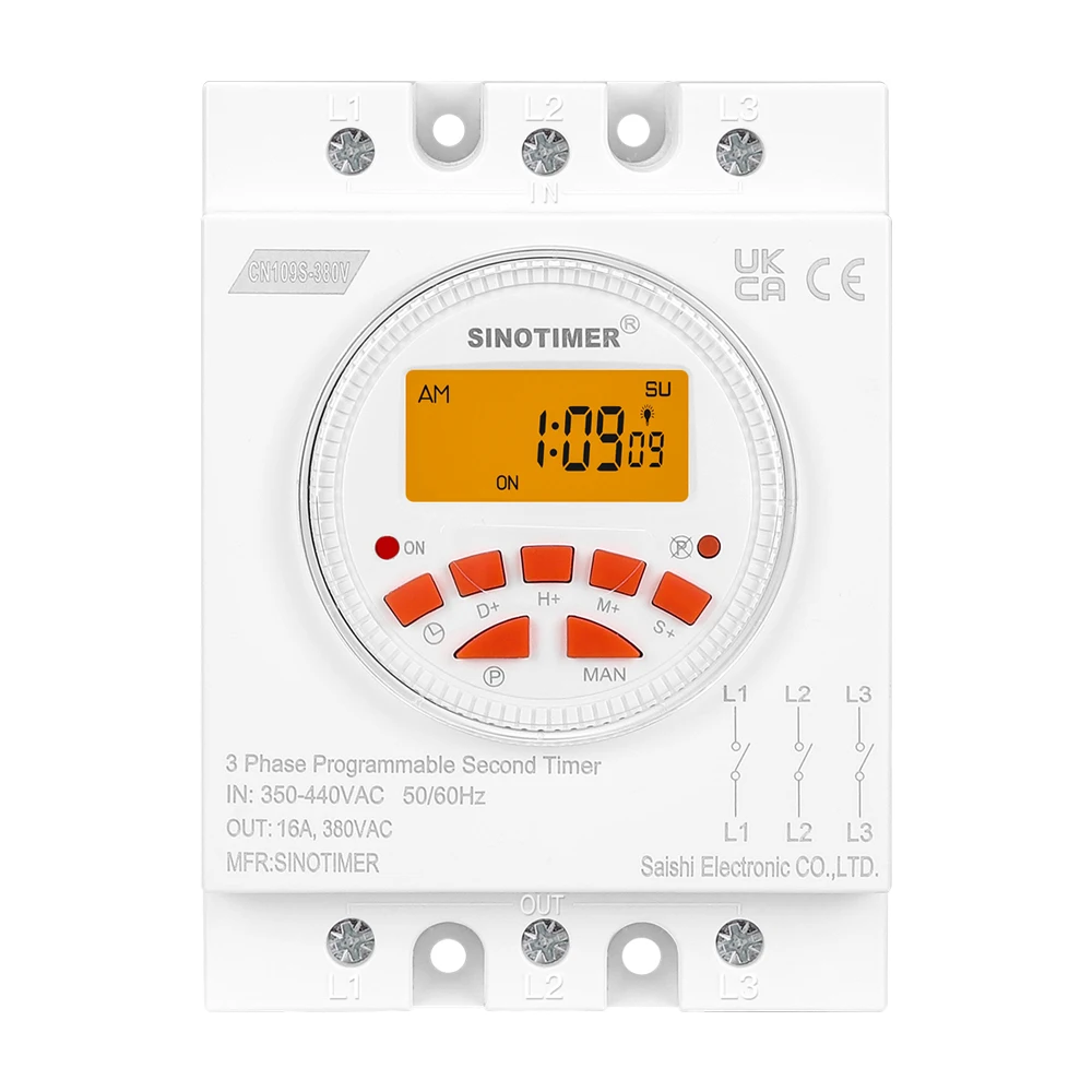 Backlights Big LCD Display Three phases 380V 415V 7 Days Programmable Timer Switch with 1 Second Interval