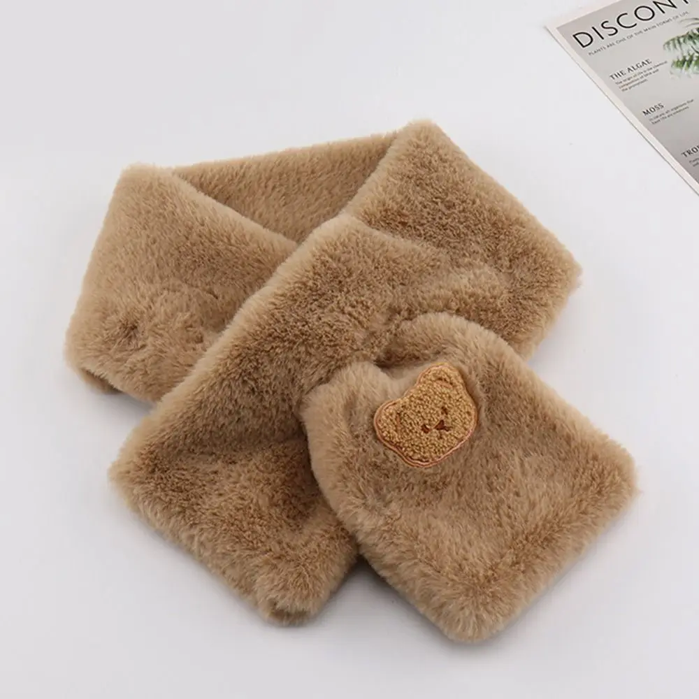 Women Winter Warm Thicken Cross Collar Scarf  Cute Bear Solid Color Faux Rabbit Fur Plush Elegant Shawl Scarfs