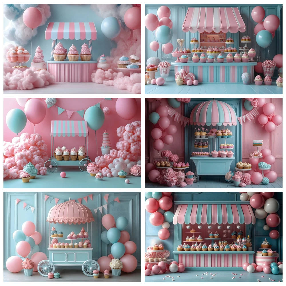 Ice Cream Party Backdrop Pink Blue Balloon Photocall Princess Birthday Party Baby Shower Cake Table Decor Photography Background