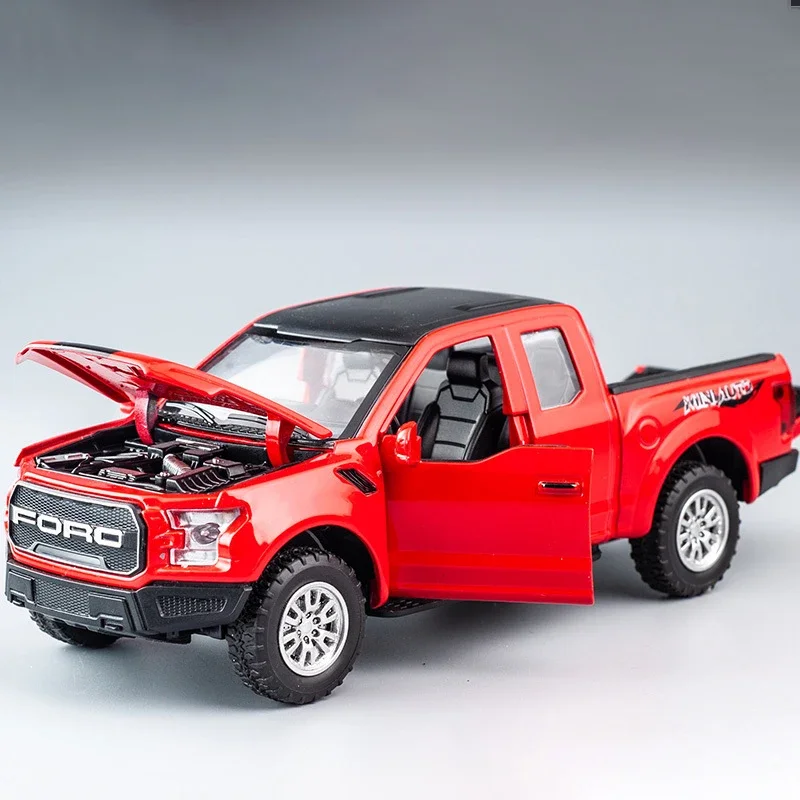 1:32 Ford Raptor F150 Big Wheel Alloy Diecast Car Model With With Sound Light Pull Back Car Toys For Children Xmas Gifts