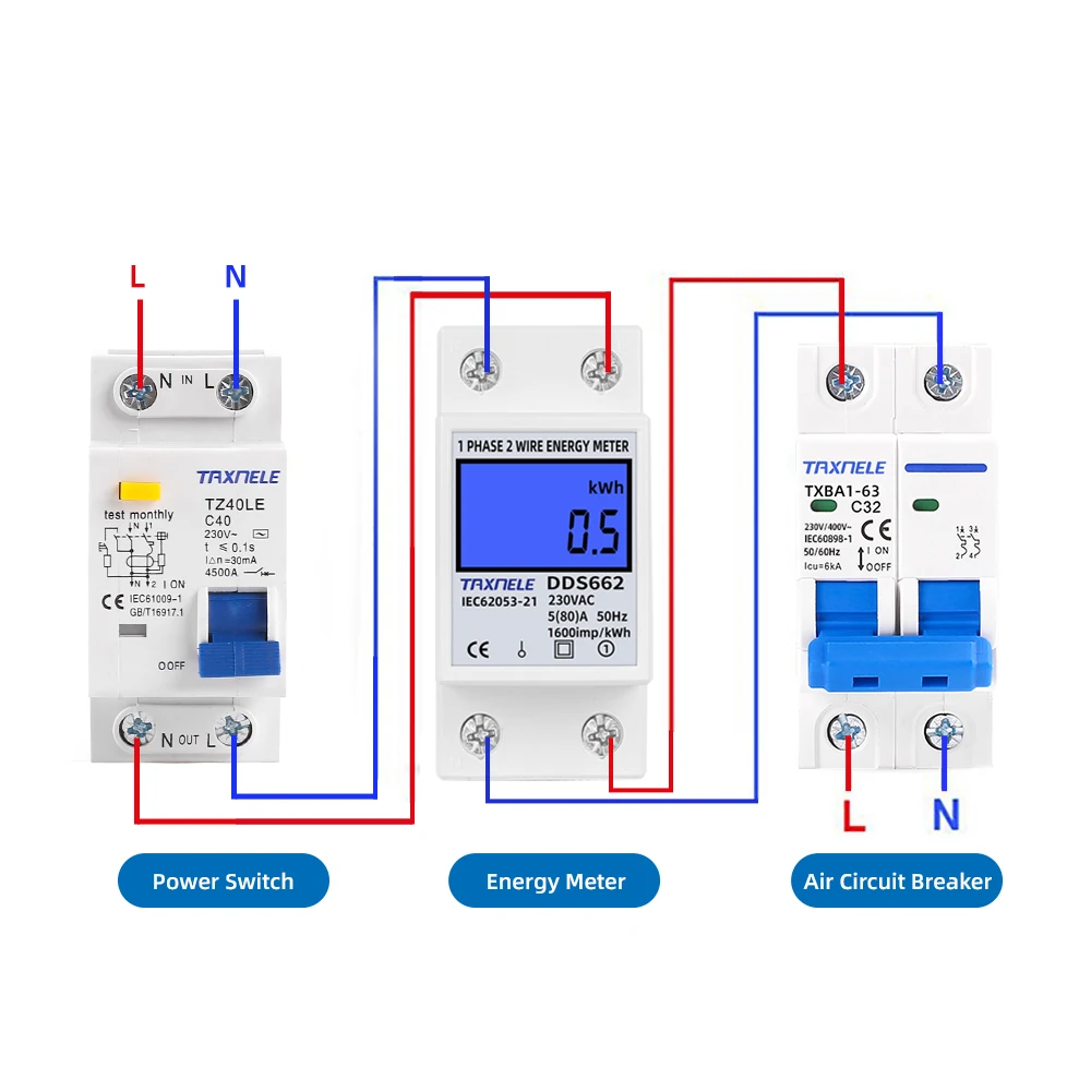 مرحلة واحدة اثنين سلك LCD شاشة ديجيتال Wattmeter استهلاك الطاقة الطاقة عداد كهربائي كيلوواط ساعة التيار المتناوب 230 فولت 50 هرتز الكهربائية Din السكك الحديدية