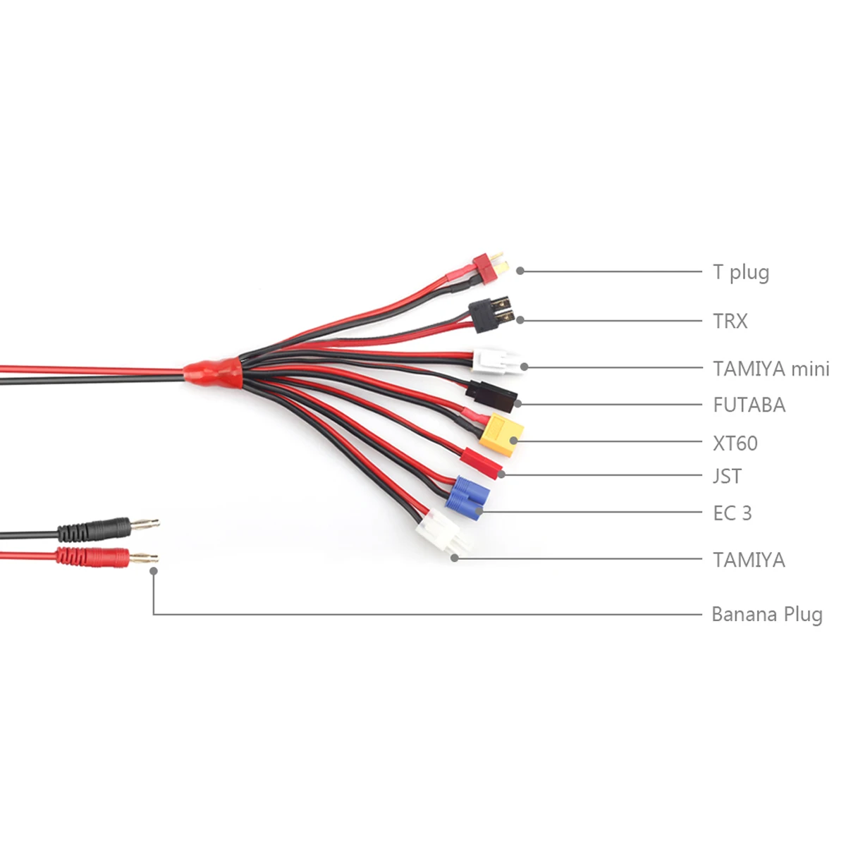 HTRC 8 in 1 RC Lipo Battery Charger Adapter Connector Splitter Cable 4.0mm Banana Plug to JST T Plug XT60 EC3 Futabas Tamiyas