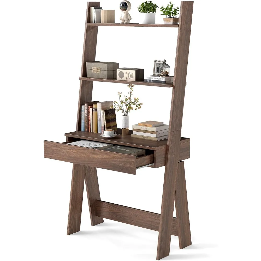 

Ladder Desk with Countertop &Drawer，HomeOffice ComputeLaptopTable withOpenShelves&Anti-TipKits,Wall-LeaningCompactWorkingStation