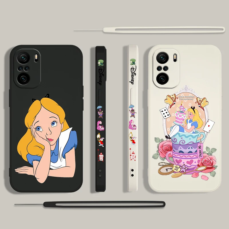 Alice Adventures In Wonderland For Xiaomi Redmi Note 13 12 12Pro 11 11S 11T 10S 10 Pro Plus 5G Liquid Left Rope Phone Case