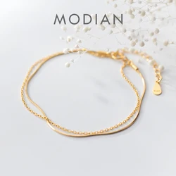 Modian New 925 Sterling Silver Gold Color Double Layer Naked Chain Bracelet for Women Fashion Link Chain Original Fine Jewelry
