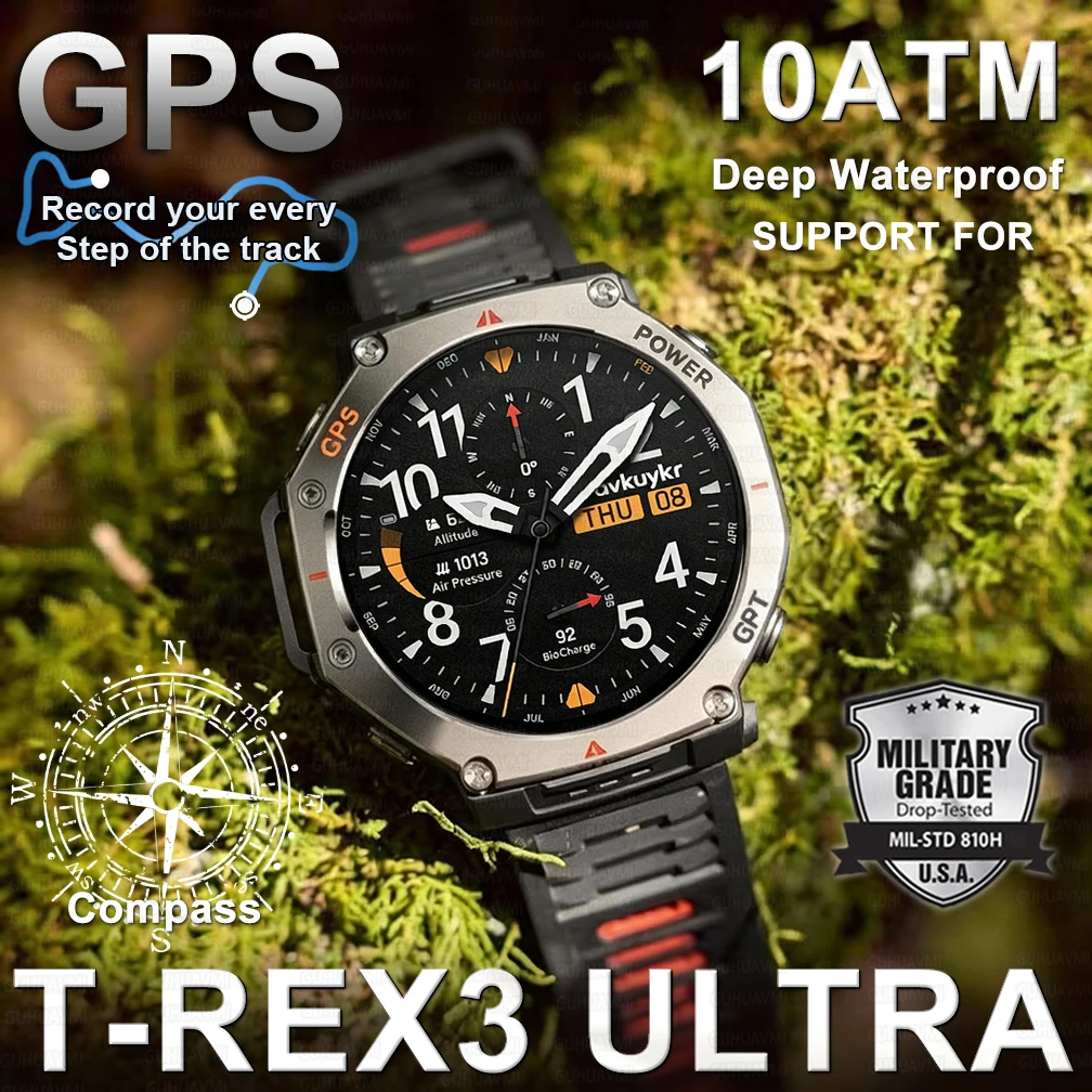 Military Genuine T-Rex 3 Ultra GPS Smart Watch Compass Altimeter Barometric 10ATM IP69K Waterproof AMOLED Bluetooth Call Watches
