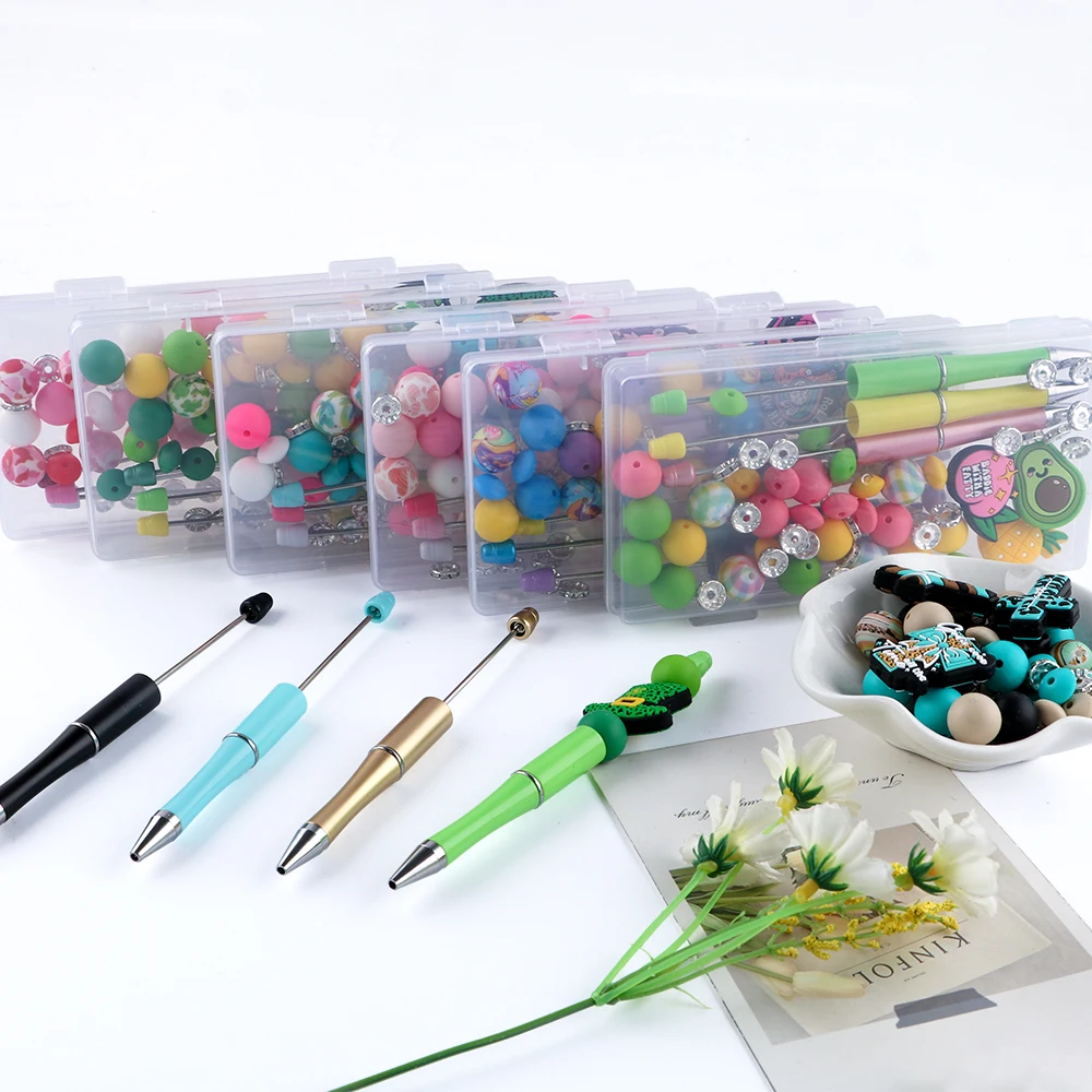54 PCS/Box Beadable Ballpoint Pens, DIY Beaded Plastic Pen, School & Office Supplies, Stationery Gifts
