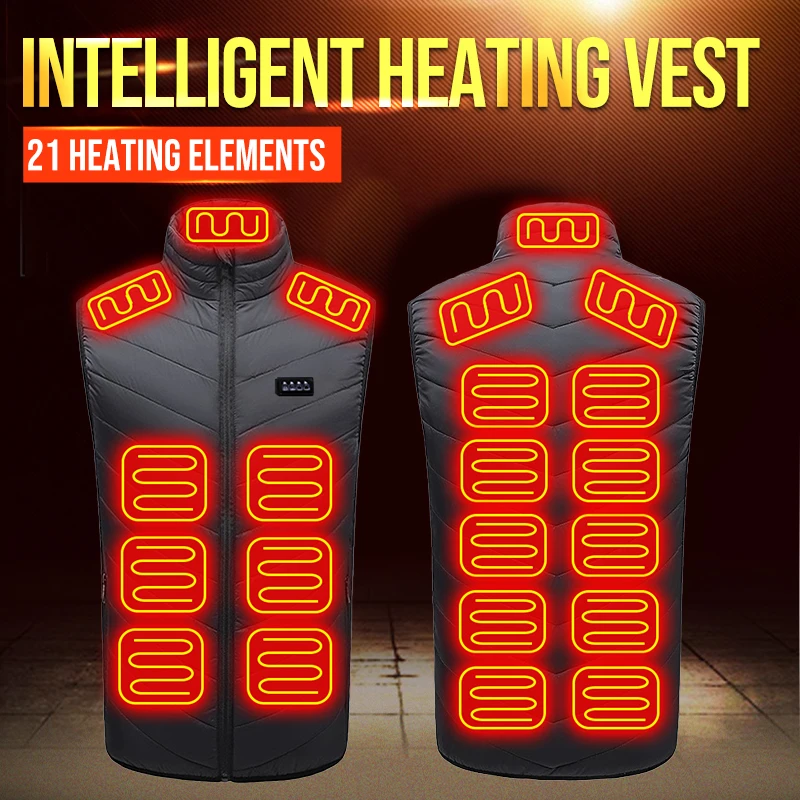 Unisex 21 Areas Heated Vest USB Electric Heated Jackets Smart Heating Coat For Outdoor Motorcycle Camping Fishing Skiing Hunting