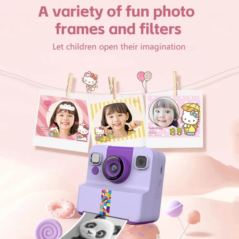 KEBIDUMEI Classic Cute Little Kids Instant Print Camera Painting Photos 1080P HD Dual Camera Thermal Print Toy Gifts view 2