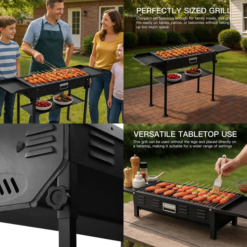 

Portable 35 Charcoal BBQ Grill for Outdoor Cooking, Camping, and Picnics - Non-Stick Pan, Storage Bag Included, Matte Black